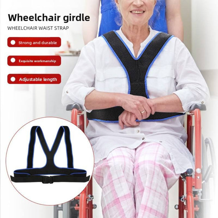 Digital Shoppy wheelchair safety strap worn by patient showing secure chest and waist support