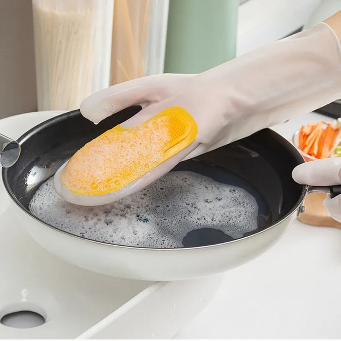 Digital Shoppy 1 Pair Kitchen Cleaning Silicone Dishwashing Gloves, yellow/white