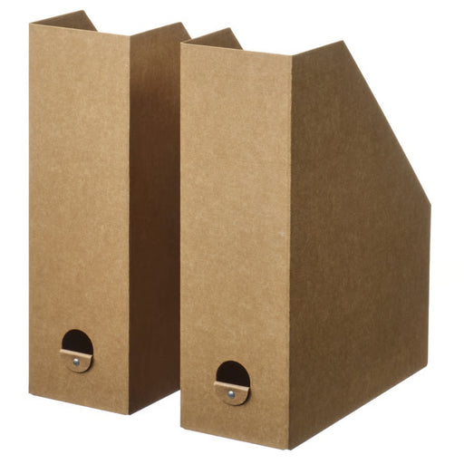 IKEA GÄRDESGÅRD magazine file – natural brown cardboard holders with circular cutout and leather pull tab-40596951