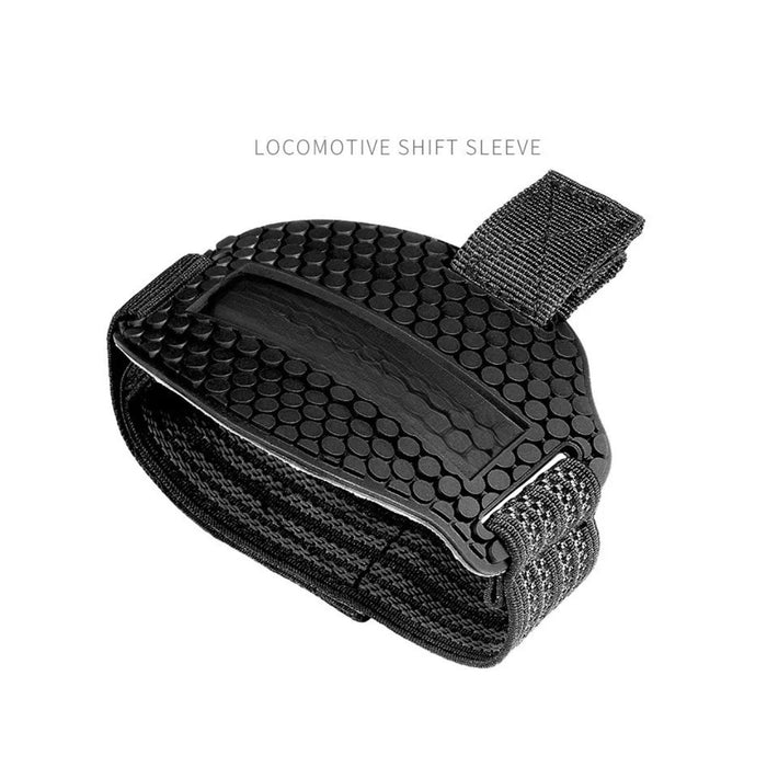 Black locomotive shift sleeve with textured surface and strap on a white background