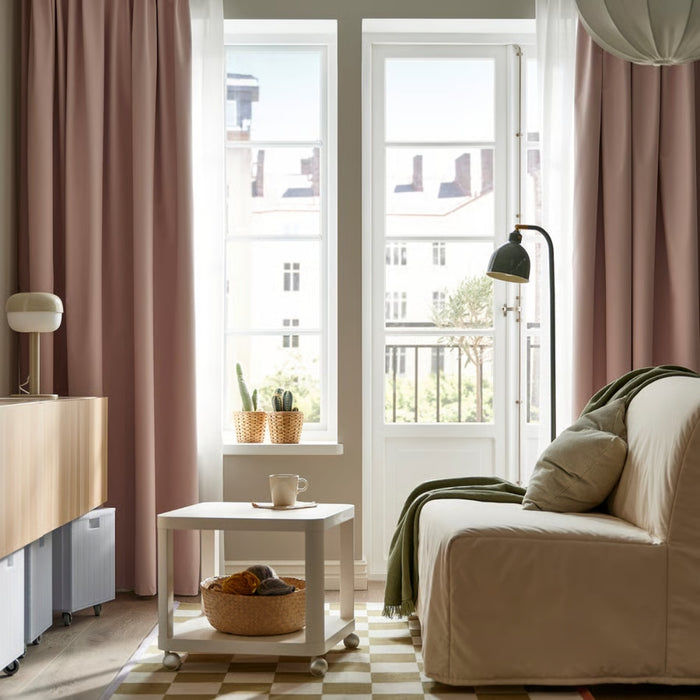 IKEA BENGTA Block-out curtain, 1 piece, light pink/with heading tape, 210x250 cm with VIDGA Single track rail, included ceiling fittings/white140 cm
