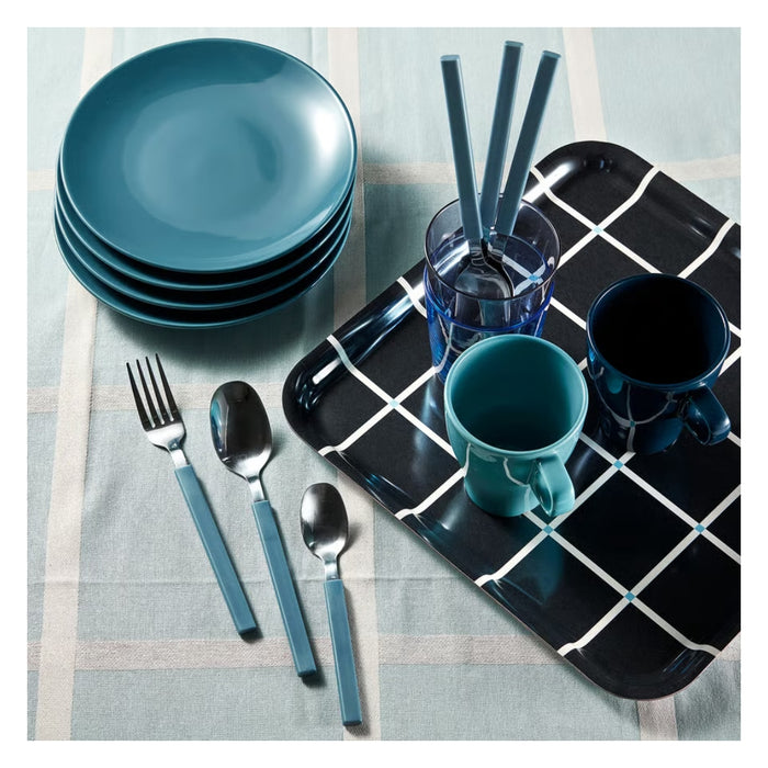 IKEA TÅNGMÄRLA 12-Piece Cutlery Set — Dark Grey-Blue with VINARN Washcloth, Light yellow, 30x30 cm (12x12 ") Pack of 2