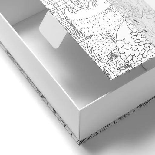 IKEA SKOGSDUVA box, patterned/multicolour, 25x17x8.5 cm (9 ¾x6 ¾x3 ¼"); white storage box with black-and-white forest-themed illustrations featuring owl, flowers, and woodland motifs – ideal for organizing stationery, toys, or keepsakes - 70596539
