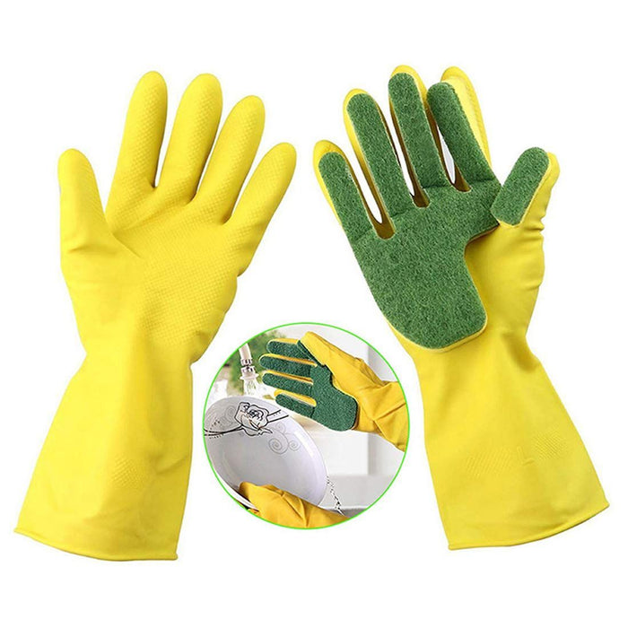Digital Shoppy 1 Pair Sponge-Finger Rubber Cleaning Gloves – Yellow | Dishwashing & Household Use