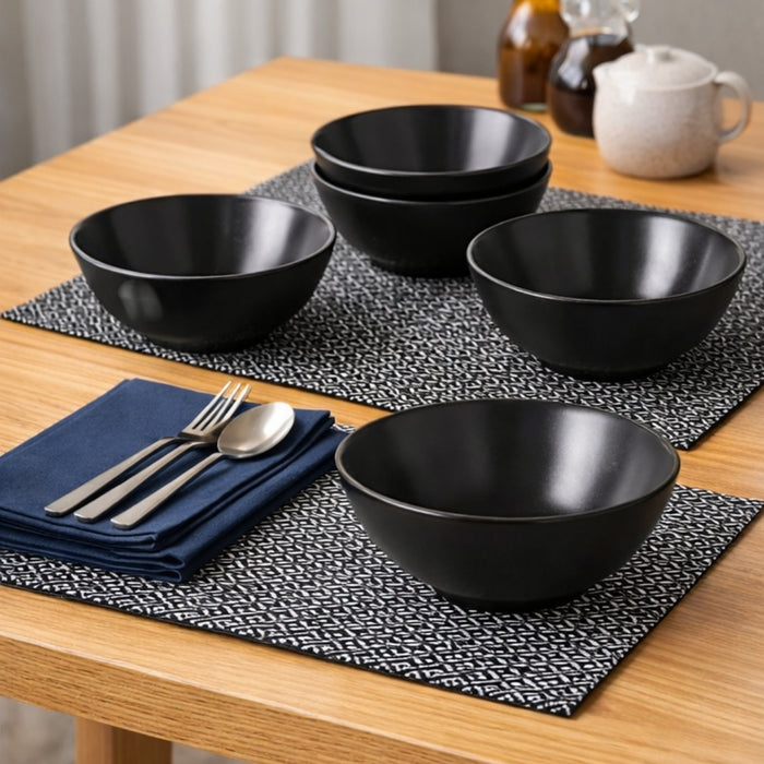 IKEA Dining Set: 4-Pack FÄRGKLAR Matt Dark Grey Bowls, GODDAG Placemats & SNÖKRABBA Napkins