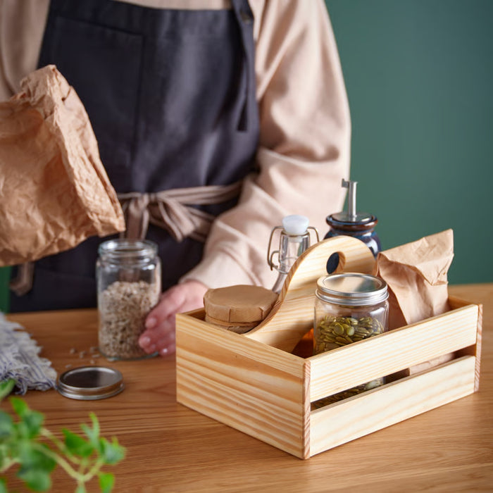 IKEA CHOKLADHAJ Portable organiser, wood, 25x18 cm (9 ¾x7 "), used for kitchen storage with jars, bottles, and paper bags - 00605580
