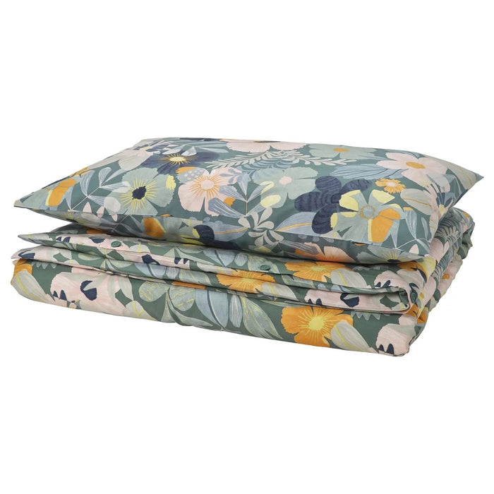 IKEA FÄLTGRÄSMOTT Duvet cover and pillowcase, multicolour/flower pattern, 150x200/50x80 cm (59x79/20x31 ")