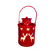 Red lantern with deer and heart designs on a white background