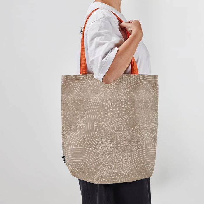 IKEA ROMELSÖN Foldable Tote Bag (Patterned Beige, 40x40cm / 14.4L) & AJÖSS Waste Sorting Bag (Light Grey, 56x43cm / 22L)
