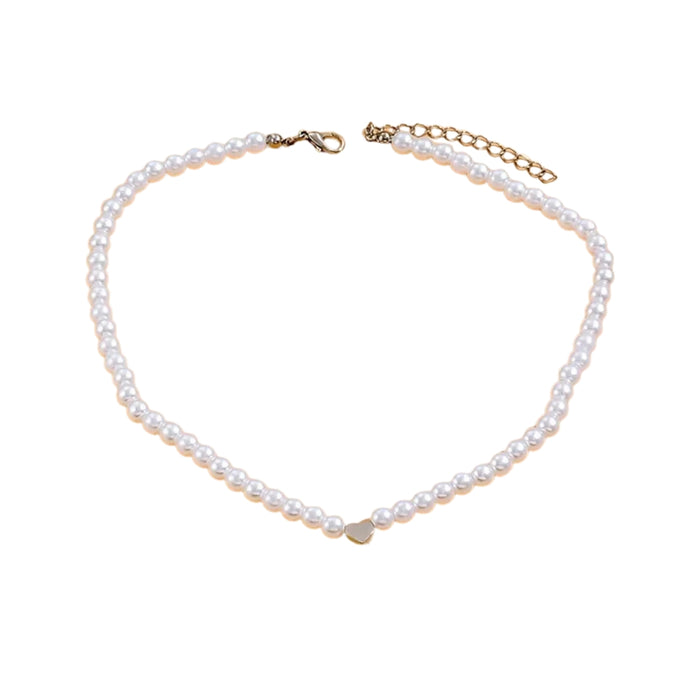 Digital Shoppy peach heart necklace – white pearl strand with gold heart charm and adjustable clasp


