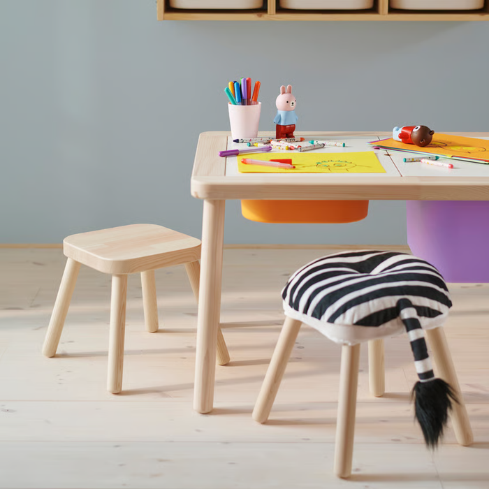 IKEA Kids Stool Bundle - Zebra Pattern Cover & Pine Children's Stool
