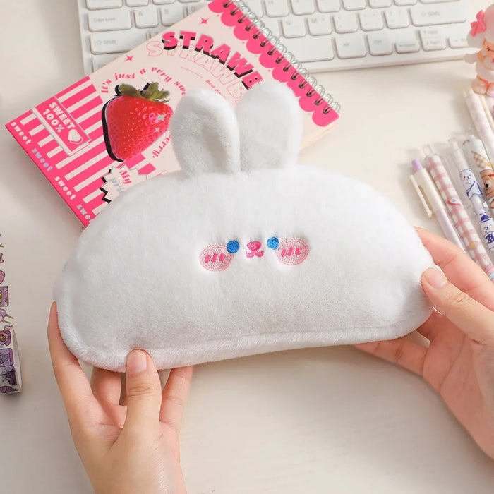Digital Shoppy White Cartoon Piggy Plush Pencil Case – Large Capacity Stationery Organizer