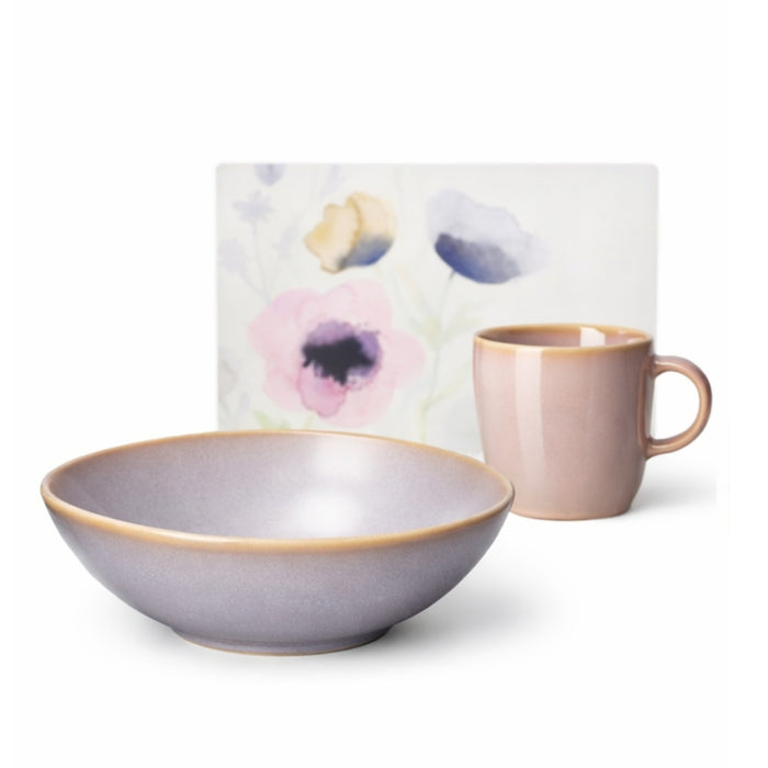 IKEA Morning Set: SOMMARFLOX Floral Placemat & 2-Piece FÄRGKLAR Light Pink Breakfast Set
