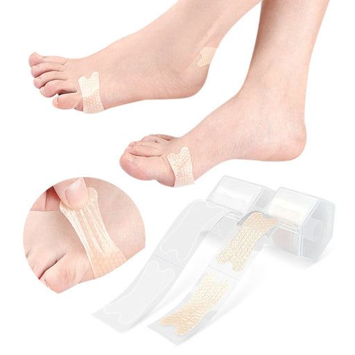Anti‑wear heel pads applied between toes and side of foot for blister protection