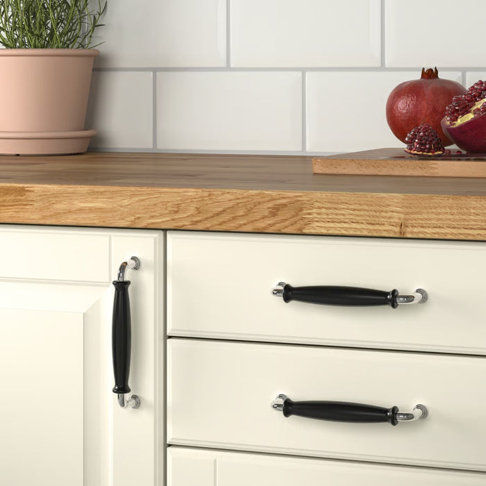 IKEA Kitchen Hardware Set - KLINGSTORP Black/Chrome Handle (141mm) & UTRUSTA 125° Wide-Opening Hinges (2-Pack)