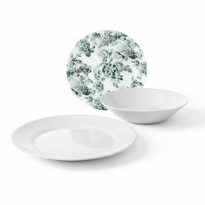 IKEA 18-Piece Dining Set: SMAKSINNE Floral Placemats & OFTAST Tempered Glass Plates (Service for 6)