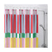 Colorful striped shower curtain in a bathroom setting