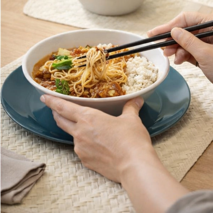 IKEA Dining Set: 4-Pack Glossy Dark Turquoise Plates, SLÄTTIKA White Bowl & Handmade Palm Leaf Placemats