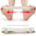 toe stretcher band worn on feet showing outward stretch for alignment