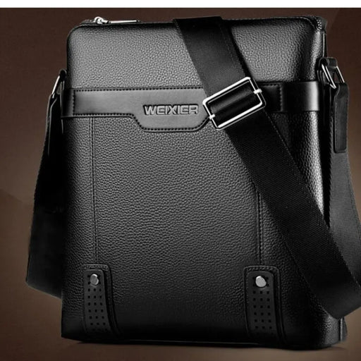 Black PU leather men’s messenger bag with textured finish, and silver buckle hardware—compact size 28 x 25 cm – 477335 12798521.