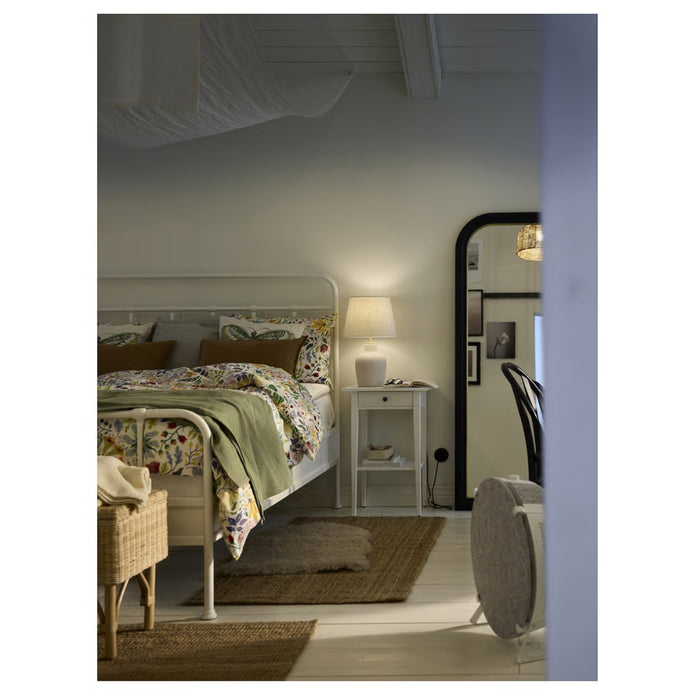 IKEA BLIDVÄDER Table lamp, off-white ceramic/beige, 50 cm (20 ") with SOMMARLÅNKE LED decorative table lamp, battery-operated outdoor/beige stripe, 17 cm (7 ")