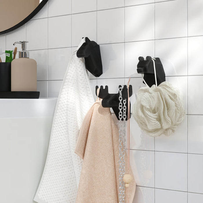 IKEA Bathroom Essentials Set| FRÖSÅDD Black Hooks, ÅBYÅN Body Puffs & GULVIAL White Hand Towel | 7-Piece Spa Set