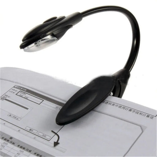 Black flexible reading light on a document