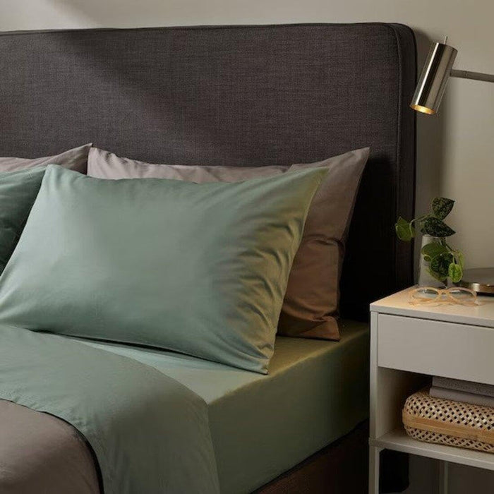 IKEA ULLVIDE & DVALA Bedding Set: Grey-Green Flat Sheet (150x260cm) & 2-Pack Pillowcases