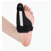 Black wrist support brace on a hand with a white background