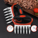 Meat Shredding Claws – Anti-scald, heat-resistant, red grip claws placed beside shredded meat and tomato -