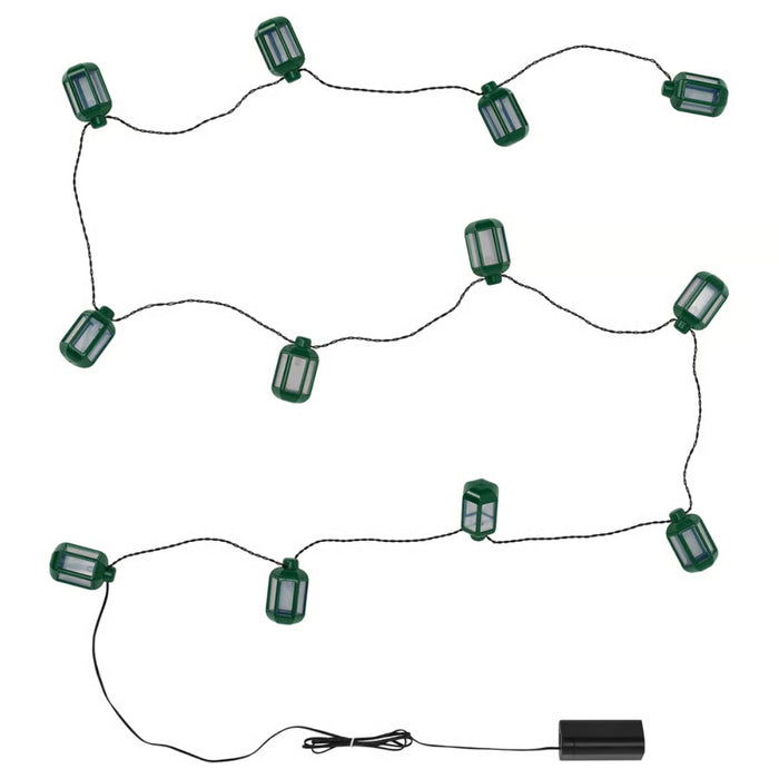 IKEA GOKVÄLLÅ LED Lighting Chain Lantern Green 12 Lights Battery‑Operated Outdoor with GOKVÄLLÅ Hanging Decoration Set of 3 Copper‑Colour