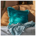 IKEA GOKVÄLLÅ Cushion cover, blue, 50x50 cm – teal ruffled pillow paired with geometric throw in sunlit, cozy setting – 60596120