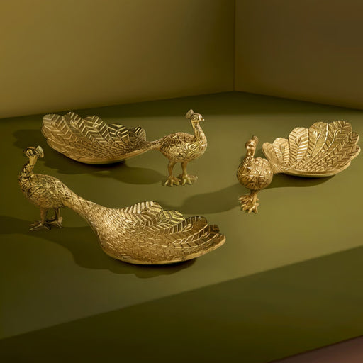 IKEA CAROMATISK Decoration, peacock/gold-colour, 9 cm (3 ½ "), set of 4 ornate bowls for festive or elegant home decor – 20621678