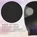 Textured black product with a close-up of fibers and text about viscoose fiber on a light purple background.