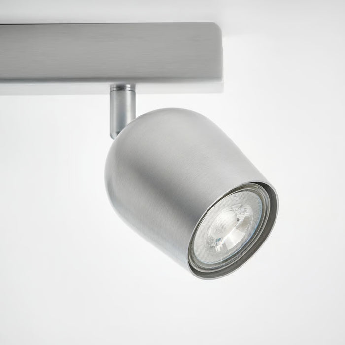 Close-up of RÖKFRI ceiling-mounted spotlight in sleek aluminium finish
