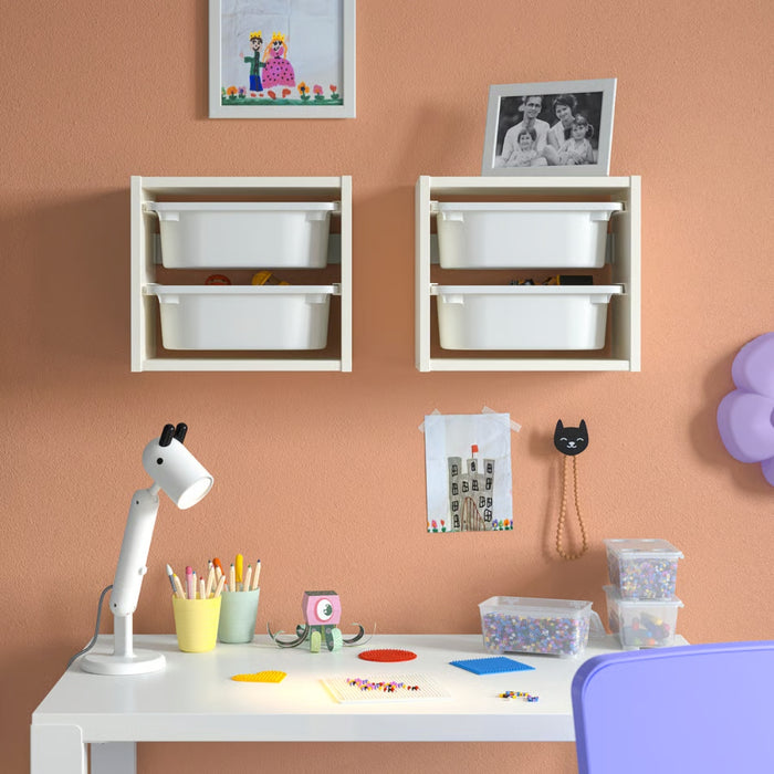 IKEA TROFAST Wall storage, white, 34x21x30 cm (13 3/8x8 1/4x11 3/4 ") with 2 x Storage box, white, 20x30x10 cm (7 ¾x11 ¾x4 ")