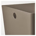 Beige metal bin with a circular hole on a white background