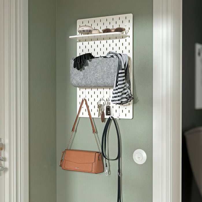 IKEA SKÅDIS Pegboard combination, white, 36x56 cm (14 ¼x22 ") - Shelf, Pegboard, Basket & Hooks