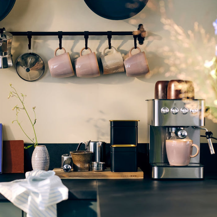 IKEA HULTARP Kitchen Set: 80cm Black Wall Rail & 5-Pack Matching Hooks