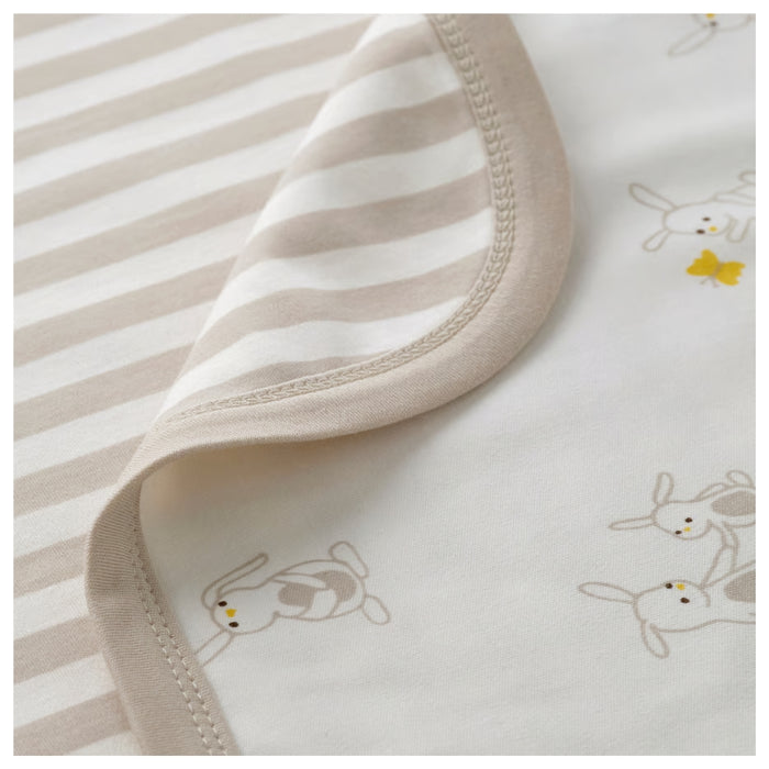 Ikea LEN Baby Blanket with JÄTTELIK Hooded Towel, Bunny/Dinosaur Pattern, White/Blue, 80x100 cm and 140x70 cm