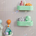 HUMLESJÖN basket used to organize bath toys and hygiene items in a playful, pastel-themed bathroom.

