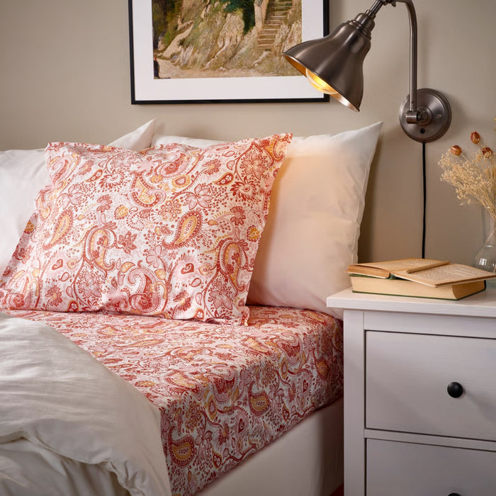 IKEA RODGERSIA Botanical Bedding Set: Pink/White Flat Sheet (150x260cm) & Matching Pillowcase