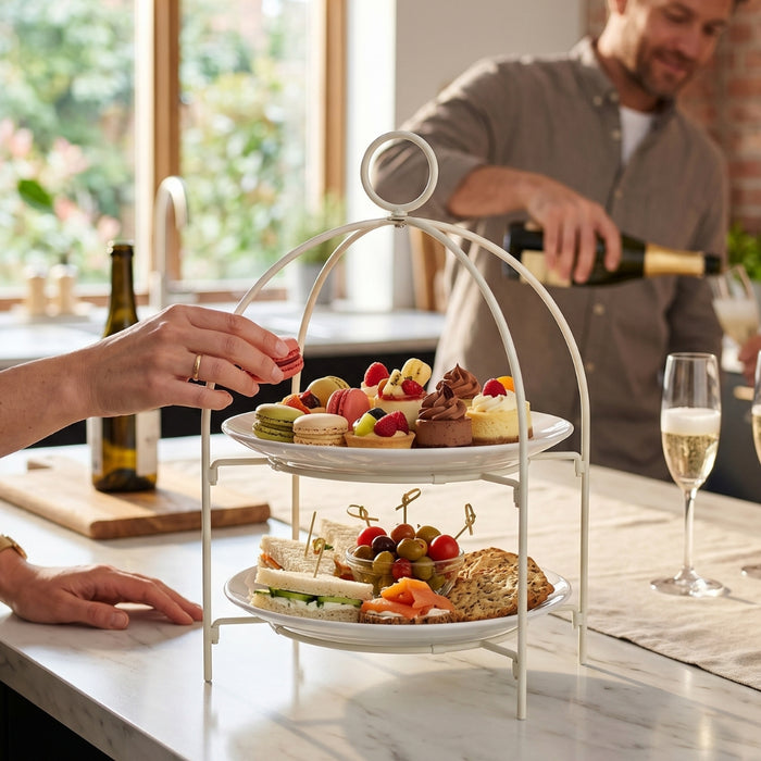 IKEA Serving Set - TOFSAND 2-Tier Plate Stand (White) & Matching Ceramic Dinner Plates (2-Pack, 26cm)