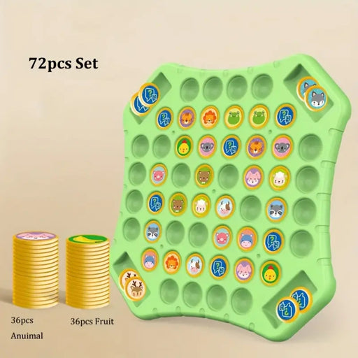 72-piece Flip Chess set with green board, 36 animal tokens & 36 fruit tokens; fun memory game for kids to boost focus, logic & matching skills – 1600007074533, 13655148