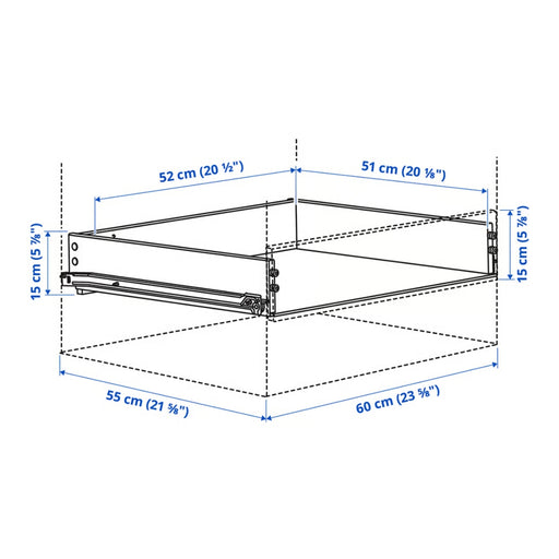 Dimensions of a metal shelf structure with labeled measurements on a white background