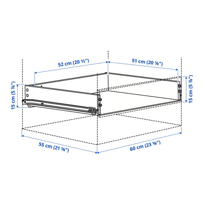 Dimensions of a metal shelf structure with labeled measurements on a white background