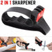 2-in-1 Knife & Scissor Sharpener – Handheld, ergonomic grip, black tool shown sharpening knife and scissors - 