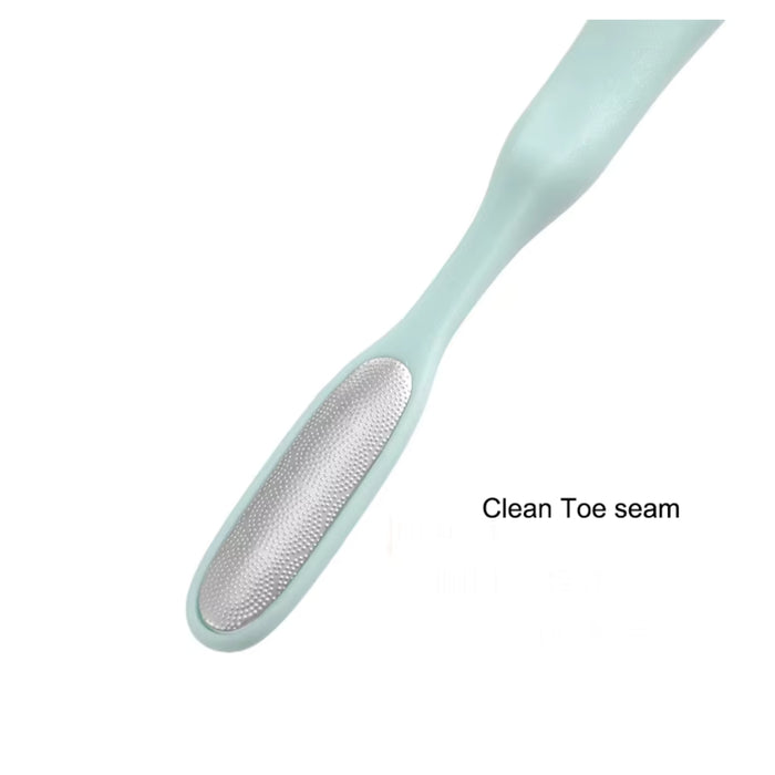 Mint green toe seam cleaner on a white background with text 'Clean Toe seam'.