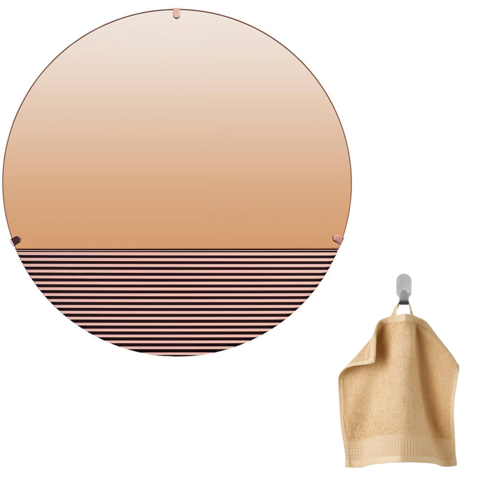 Ikea SKOGSGRÄNSEN Decorative Mirror — Copper-Colour, 50cm | Rose-Gold Wall Décor with VINARN Washcloth, Light Yellow, 30x30 cm