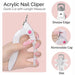Acrylic nail clipper with features highlighted on a pink background